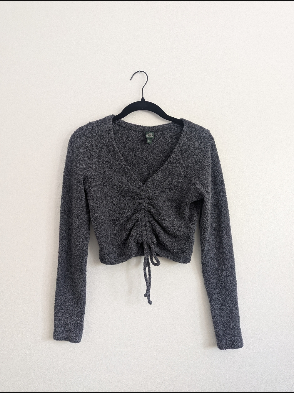 wild fable Cozy Charcoal V-Neck Cropped Drawstring Fall Sweater